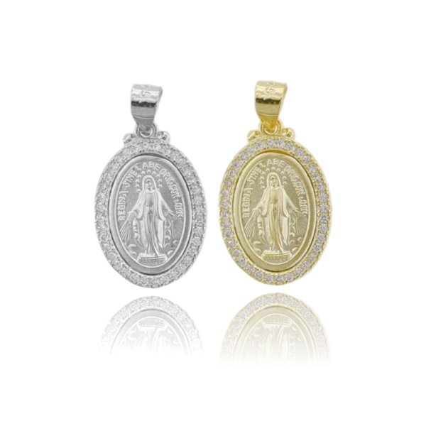 CIONDOLO MADONNA MIRACOLOSA IN ARGENTO TIT 925 E ZIRCONI BIANCHI