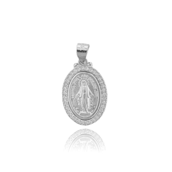 CIONDOLO MADONNA MIRACOLOSA IN ARGENTO TIT 925 E ZIRCONI BIANCHI