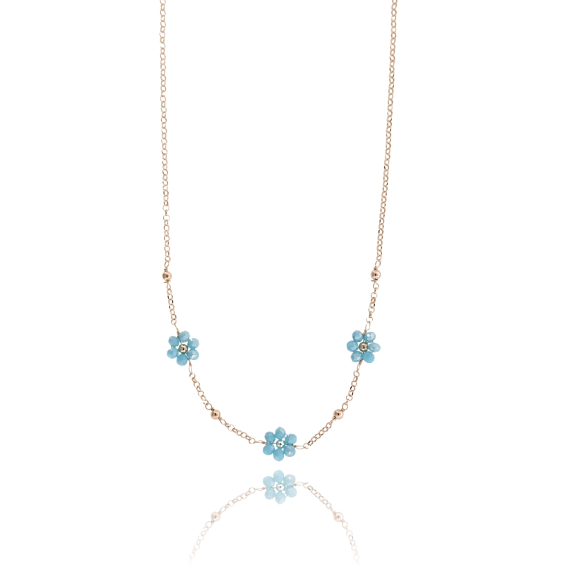 COLLANA ROLO' FIORI DI PIETRA IN ARGENTO ROSATO TIT 925 CM 38-42