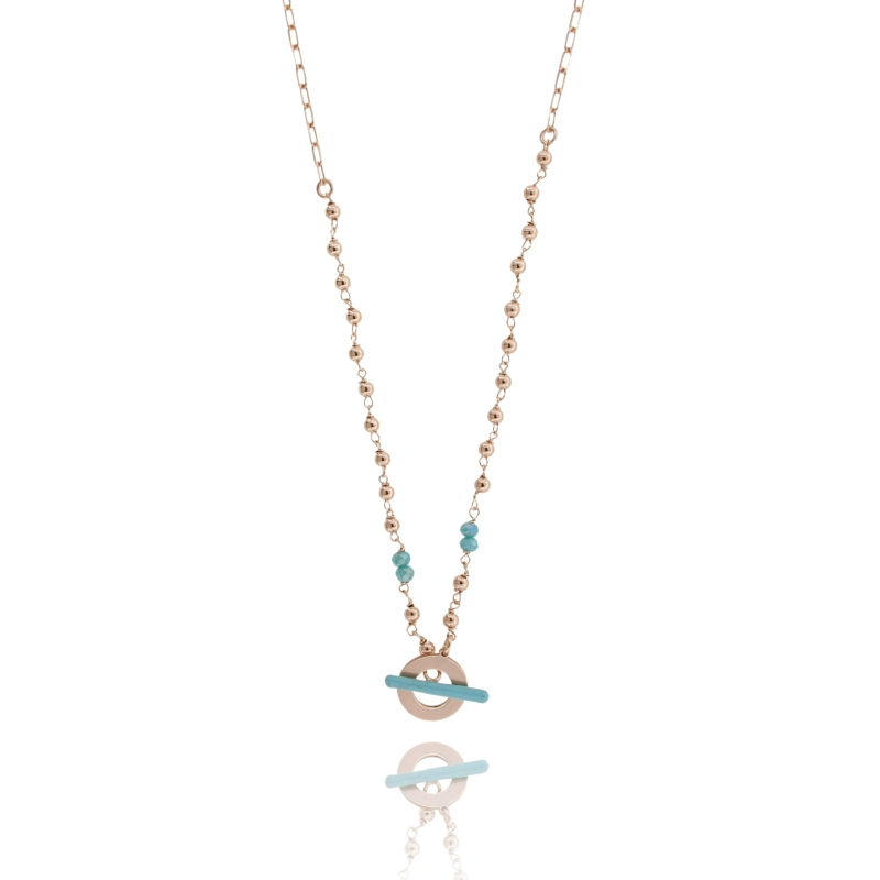 COLLANA CON T-BAR SMALTATO E PIETRE IN ARGENTO ROSATO TIT 925 CM 38-42