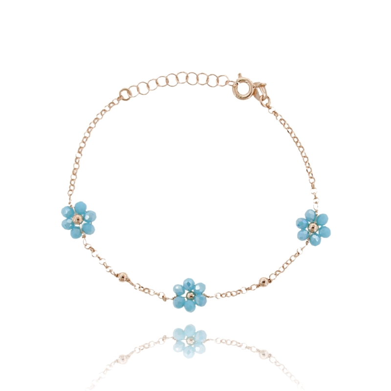 BRACCIALE ROLO' FIORI DI PIETRA IN ARGENTO ROSATO TIT 925 CM 17-19