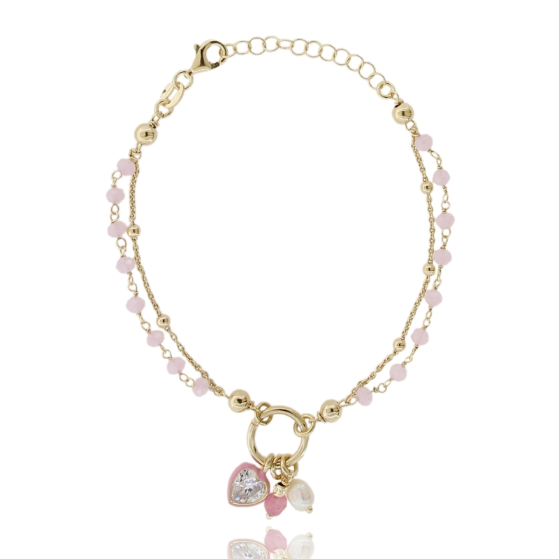 BRACCIALE CON CUORE SMALTATO ZIRCONATO E PIETRE IN ARGENTO TIT 925 CM 17-19
