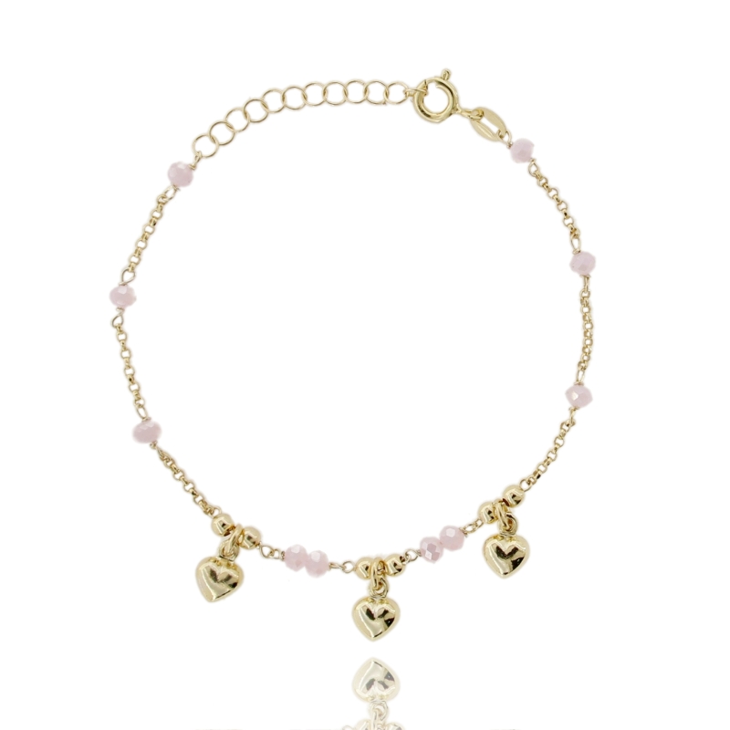 BRACCIALE ROLO' CON PIETRE E CUORI PENDENTI IN ARGENTO DORATO TIT 925 CM 17-19