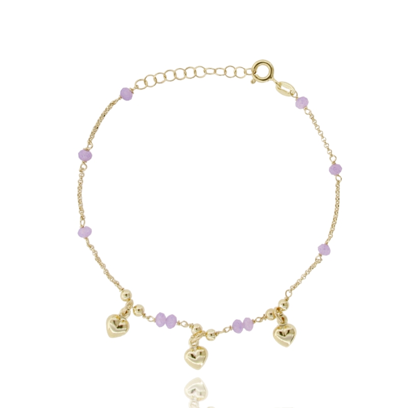 BRACCIALE ROLO' CON PIETRE E CUORI PENDENTI IN ARGENTO DORATO TIT 925 CM 17-19