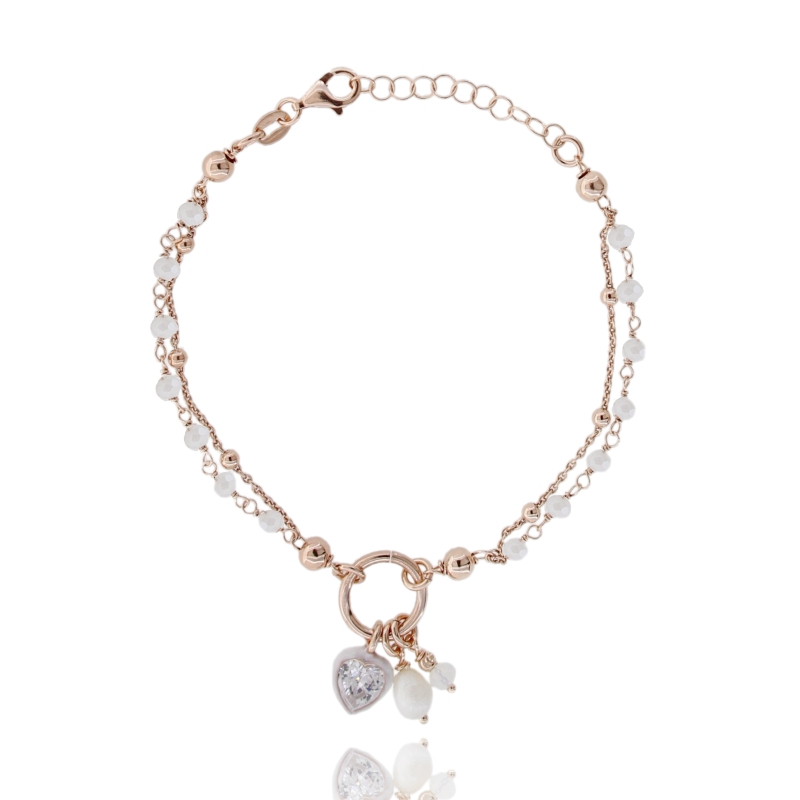 BRACCIALE CON CUORE SMALTATO ZIRCONATO E PIETRE IN ARGENTO TIT 925 CM 17-19