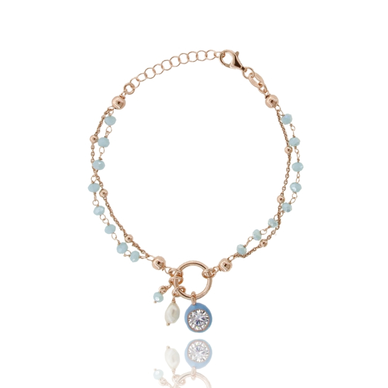 BRACCIALE CON SOLITARIO SMALTATO ZIRCONATO E PIETRE IN ARGENTO ROSATO TIT 925 CM 17-19