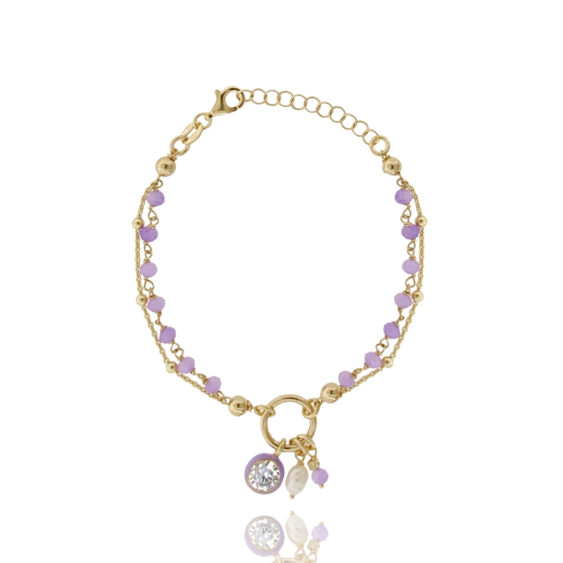 BRACCIALE CON SOLITARIO SMALTATO ZIRCONATO E PIETRE IN ARGENTO DORATO TIT 925 CM 17-19