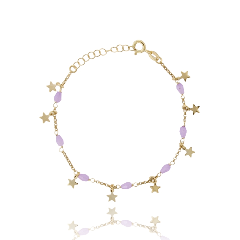 BRACCIALE ROLO' CON PIETRE E STELLE PENDENTI IN ARGENTO DORATO TIT 925 CM 17-19