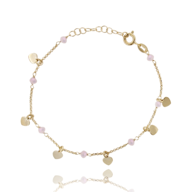 BRACCIALE ROLO' CON PIETRE E CUORI PENDENTI IN ARGENTO DORATO TIT 925 CM 17-19