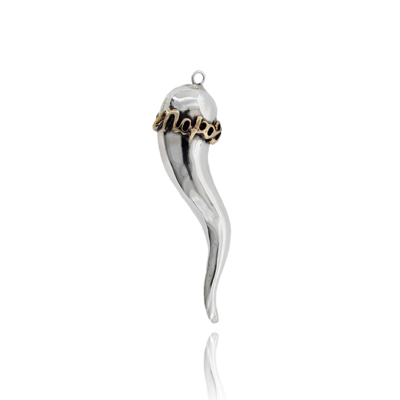CIONDOLO CORNO LOVE NAPOLI MM 80X20 IN ARGENTO MICROFUSO TIT 925‰ E BRONZO