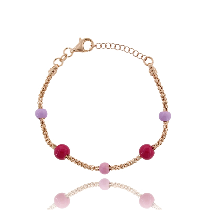 BRACCIALE POP CORN CON SFERE SMALTATE IN ARGENTO TIT 925 CM 16 ESTENSIBILE A 19