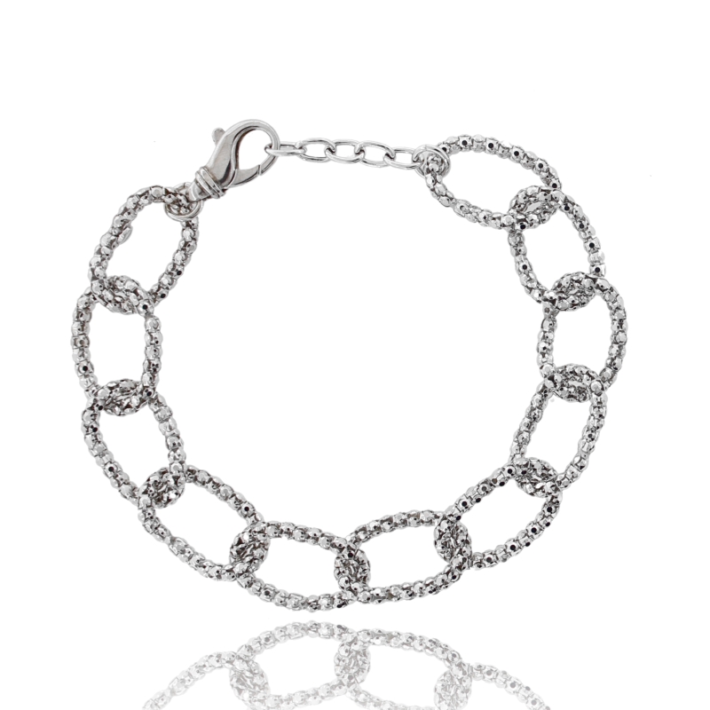 BRACCIALE POP CORN A CATENA IN ARGENTO RODIATO TIT 925 CM 16 ESTENSIBILE A 19