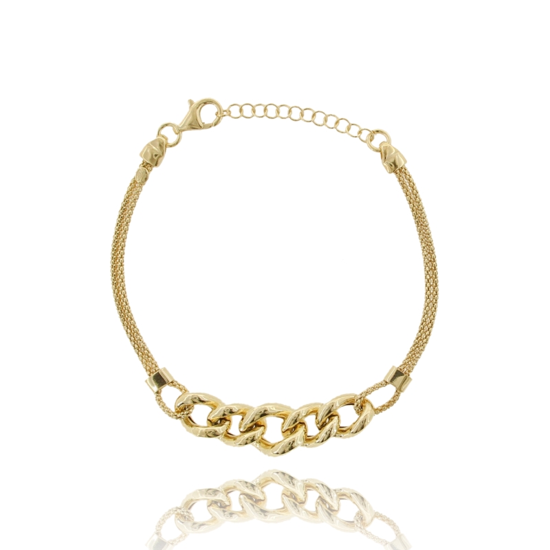 BRACCIALE POP CORN CON GROUMETTE IN ARGENTO DORATO TIT 925 CM 16 ESTENSIBILE A 19