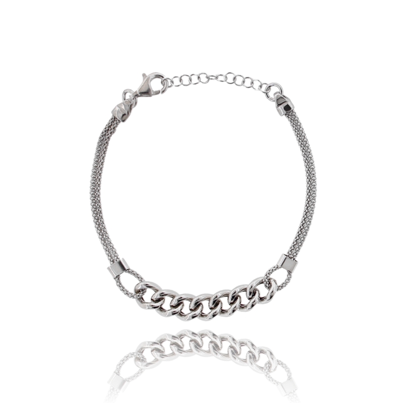 BRACCIALE POP CORN CON GROUMETTE IN ARGENTO RODIATO TIT 925 CM 16 ESTENSIBILE A 19