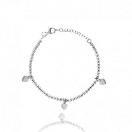 BRACCIALE CON SFERE MM 3 E 3 PENDENTI IN ARGENTO RODIATO TIT 925 CM 16-19