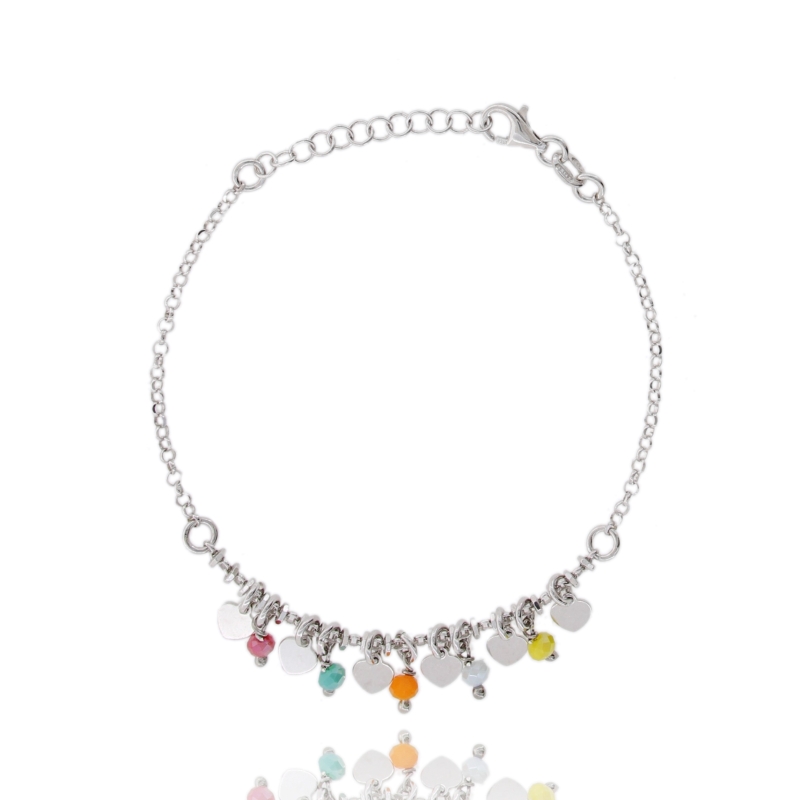 BRACCIALE ROLO CON CUORI E PIETRE IN ARGENTO RODIATO TIT 925 CM 16 ESTENSIBILE A 19