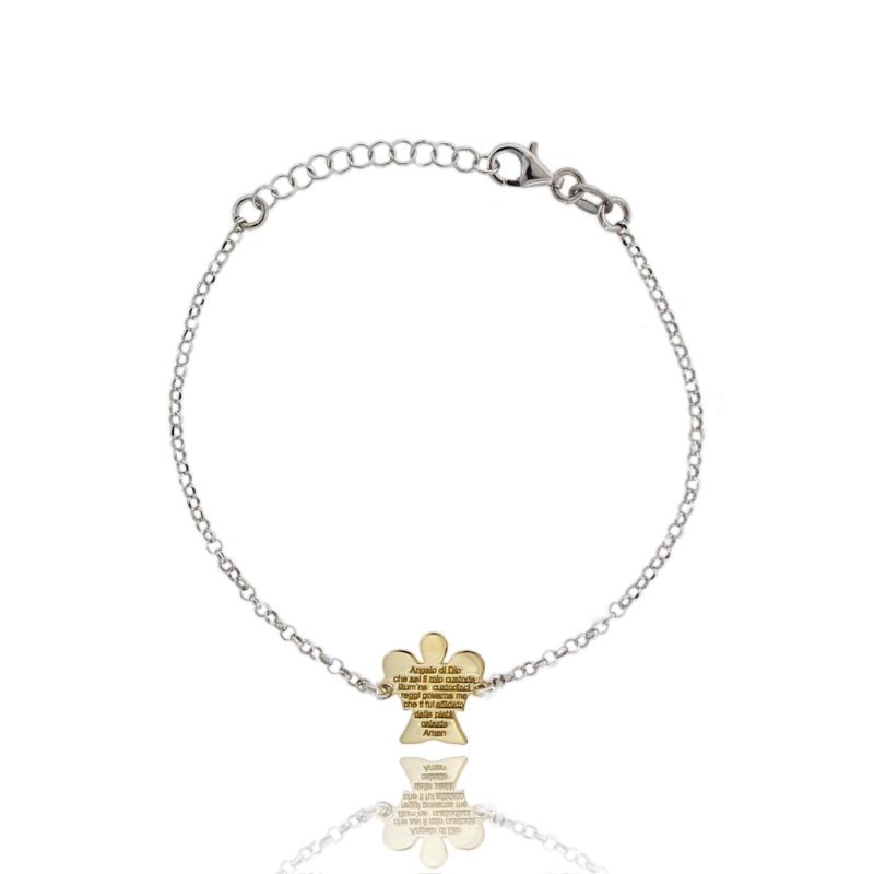 BRACCIALE ROLO CON ANGELO IN ARGENTO RODIATO E DORATO TIT 925 CM 16 ESTENSIBILE A 19
