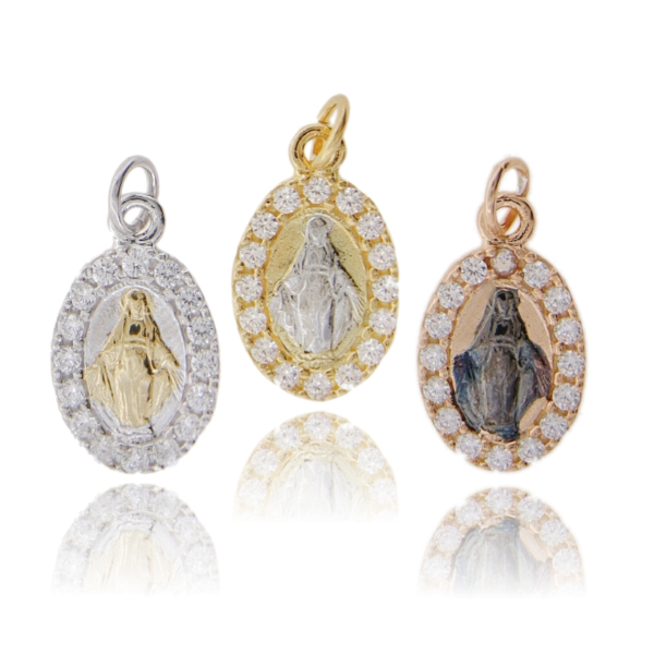 CIONDOLO MADONNA MIRACOLOSA MM 14X9 IN ARGENTO TIT 925 E ZIRCONI