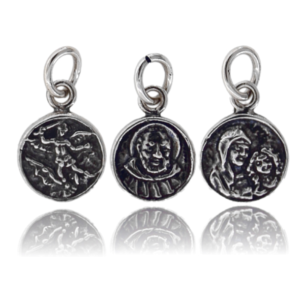 CIONDOLO CON SANTO TONDO MM 14 IN ARGENTO BRUNITO TIT 800