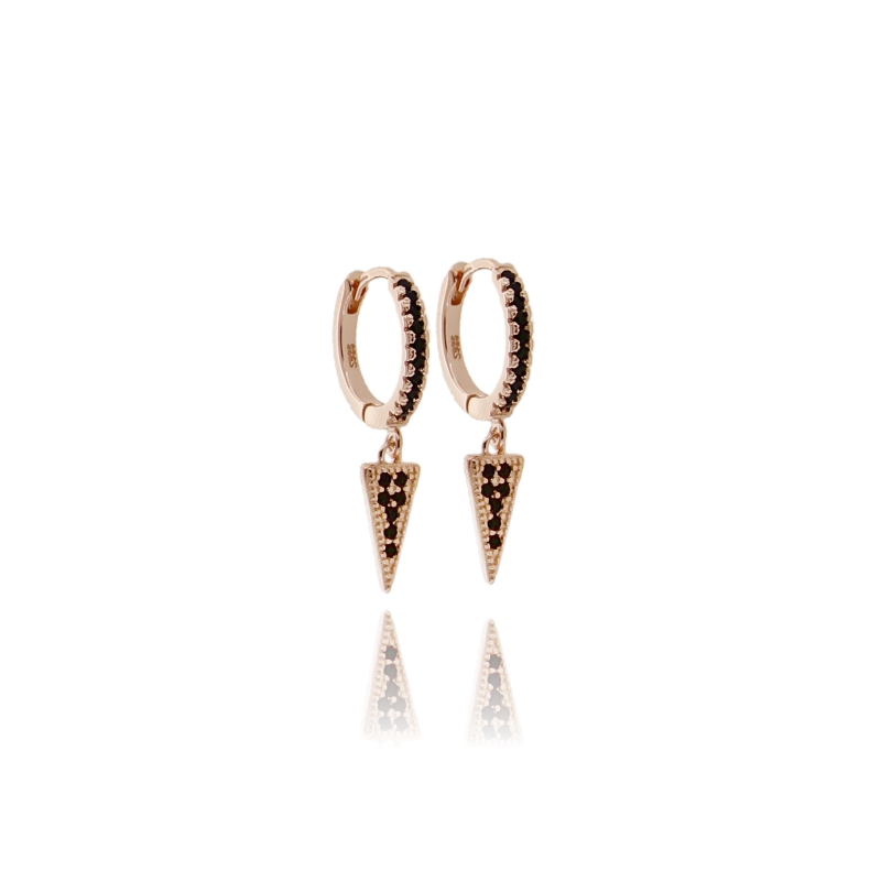 ORECCHINI A CERCHIO DIAMETRO MM 10 CON TRIANGOLO PENDENTE IN ARGENTO TIT 925 E ZIRCONI