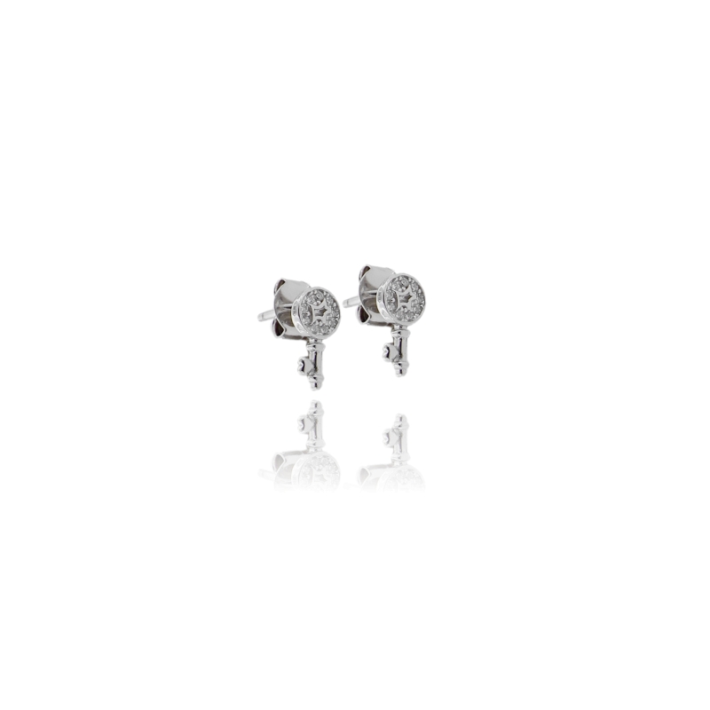 ORECCHINI A LOBO CHIAVE IN ARGENTO RODIATO TIT 925 E ZIRCONI