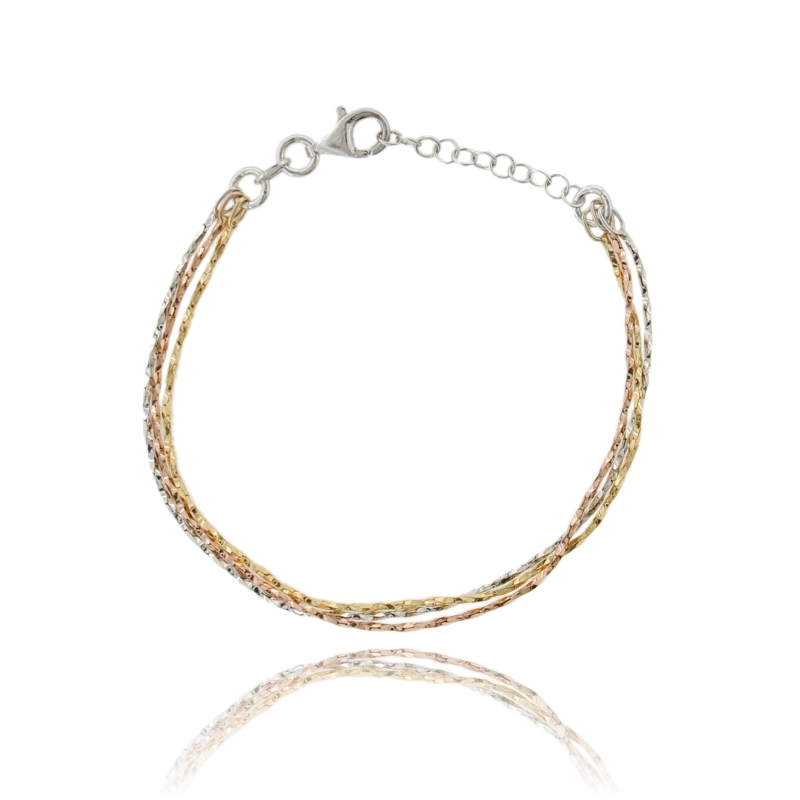 BRACCIALE COBRA MULTIFILO IN ARGENTO TRICOLORE TIT 925 CM 16 ESTENSIBILE A 19