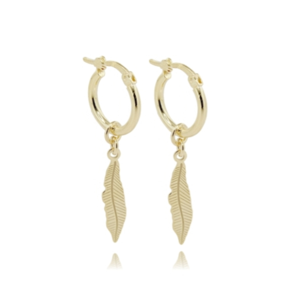 ORECCHINI A CERCHIO MM 15 A CANNA TONDA MM 2 E PIUMA PENDENTE IN ARGENTO TIT 925
