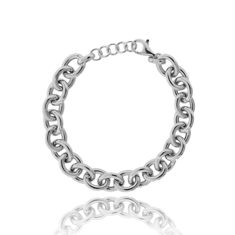 BRACCIALE FORZATINA MM 12X10 A CANNA TONDA MM 2.5 IN ARGENTO PLATINATO TIT 925 CM 19-21
