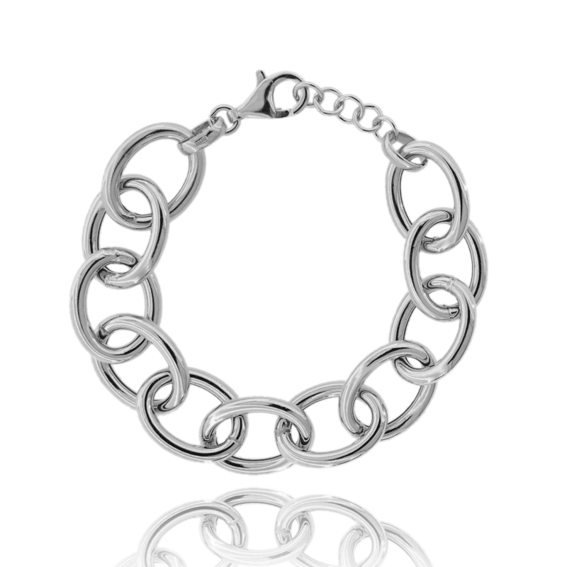 BRACCIALE FORZATINA MM 21X16 A CANNA TONDA MM 3 IN ARGENTO PLATINATO TIT 925 CM 19-21