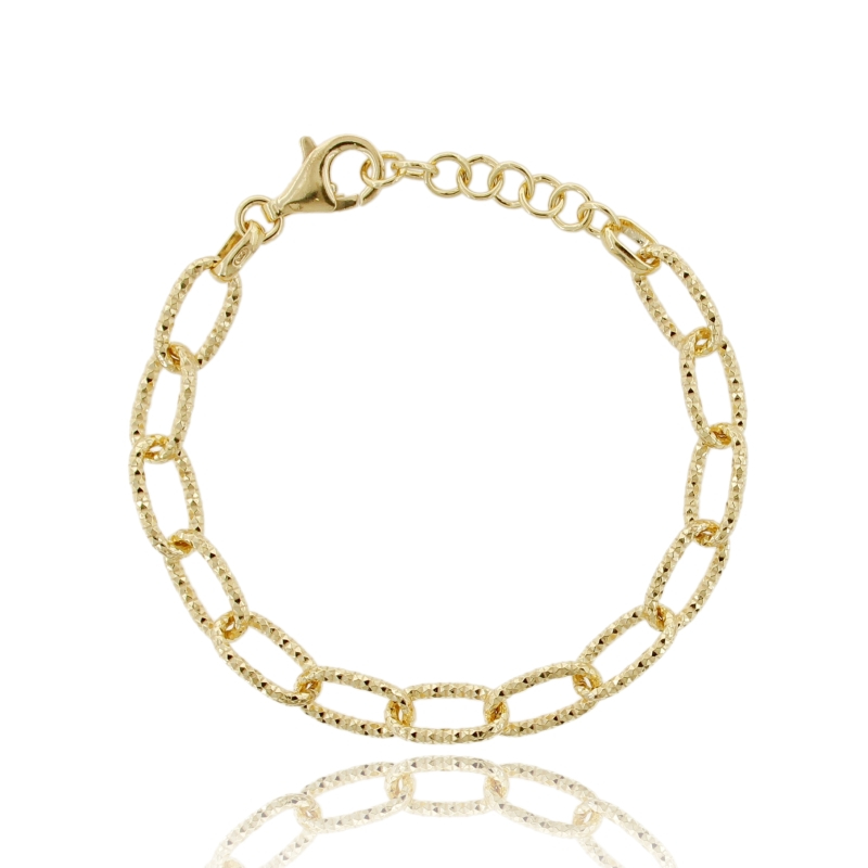 BRACCIALE FORZATINA ALLUNGATA MM 15X8 A CANNA DIAMANTATA MM 2 IN ARGENTO DORATO TIT 925 CM 18-21