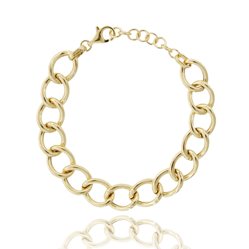 BRACCIALE FORZATINA ALLUNGATA MM 21X9 A CANNA LUCIDA E MARTELLATA MM 2,5 IN ARGENTO DORATO TIT 925 CM 18-19