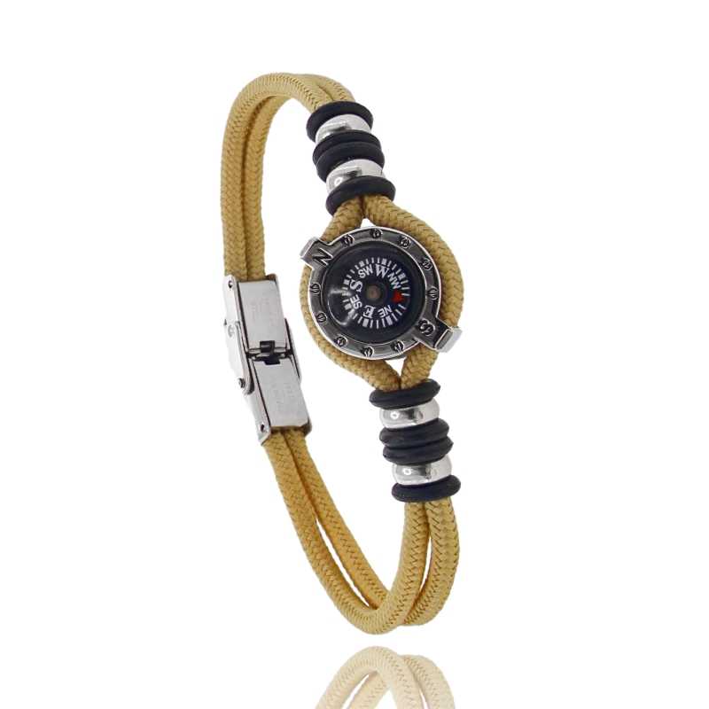 BRACCIALE CON BUSSOLA IN ACCIAIO E CORDA FANGO CM 21