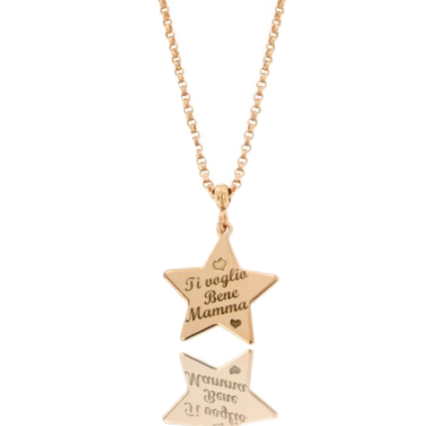 COLLANA ROLO' CON PENDENTE TI VOGLIO BENE MAMMA IN ARGENTO ROSATO TIT 925‰ CM 40-45