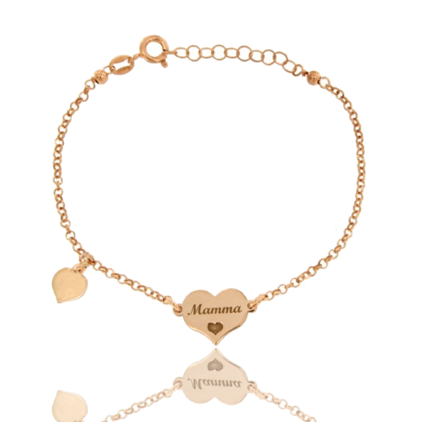BRACCIALE ROLO' W LA MAMMA CON CUORE PENDENTE IN ARGENTO ROSATO TIT 925‰ CM 17-20
