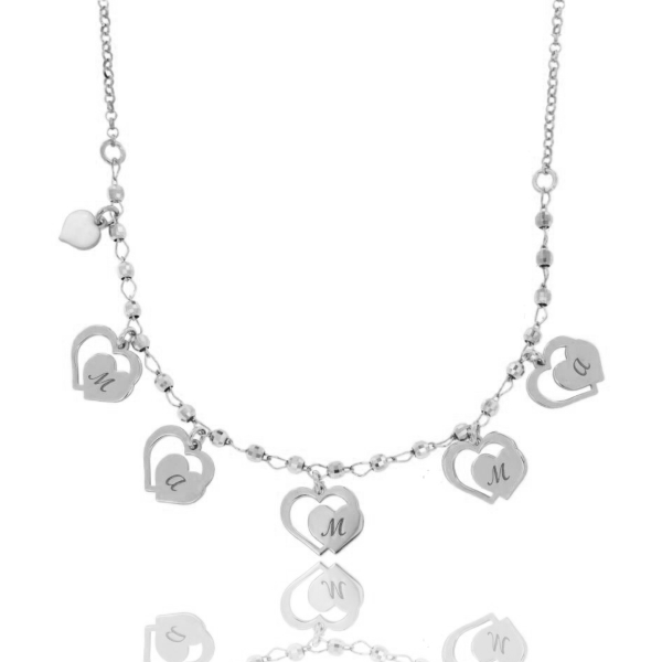 COLLANA CON CUORI MAMMA E CUORE PENDENTE SMALTATO IN ARGENTO TIT 925‰ CM 40-45