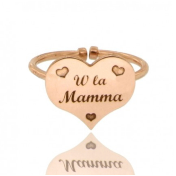 ANELLO CON CUORE W LA MAMMA IN ARGENTO TIT 925‰ MISURA REGOLABILE