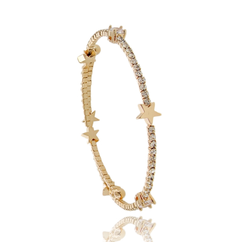 BRACCIALE A SERPENTE CON STRASS E STELLE IN OTTONE ROSATO