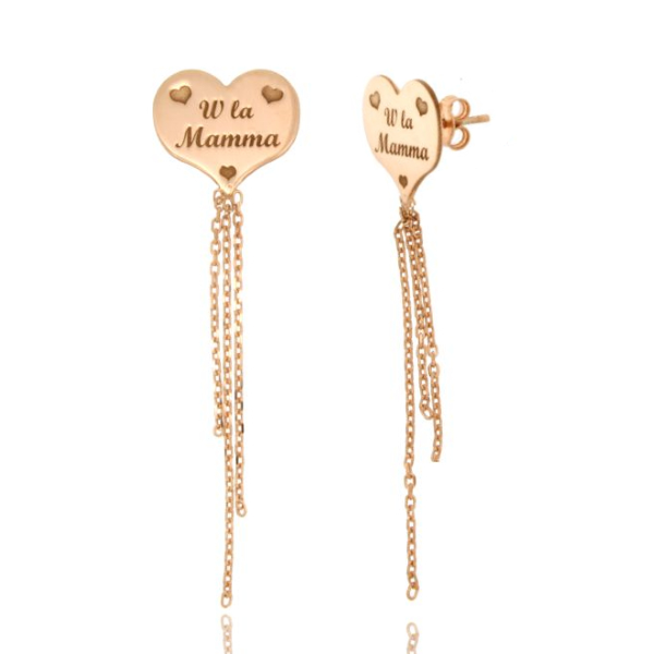 ORECCHINI PENDENTI CON CUORE W LA MAMMA E CATENE IN ARGENTO TIT 925‰ 