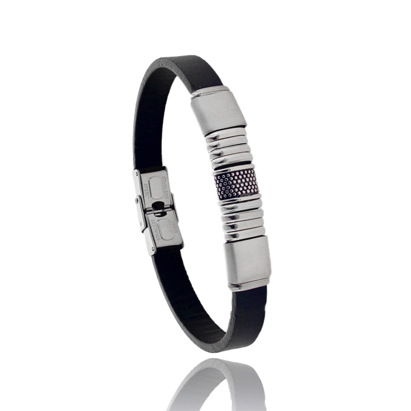BRACCIALE IN CUOIO E ACCIAIO CM 21