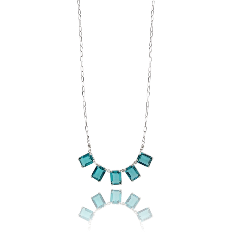 COLLANA CON 5 PIETRE RETTANGOLARI AZZURRI IN ARGENTO RODIATO TIT 925‰ CM 40