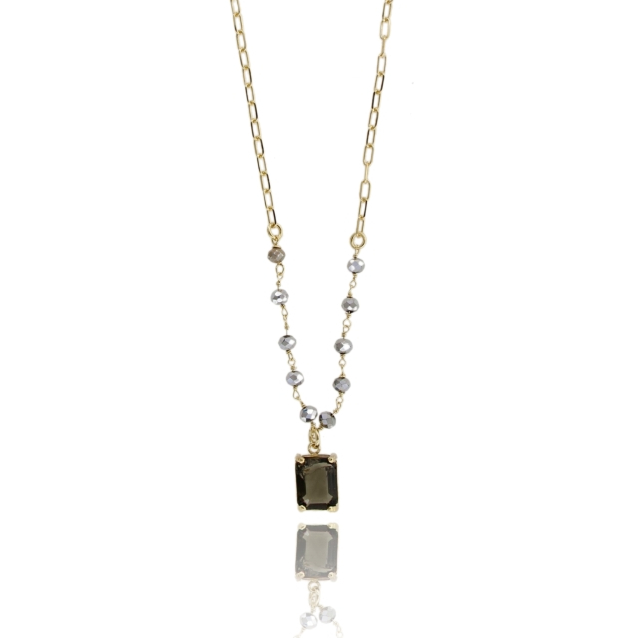 COLLANA CON PIETRE GRIGIE IN ARGENTO DORATO TIT 925‰ CM 40