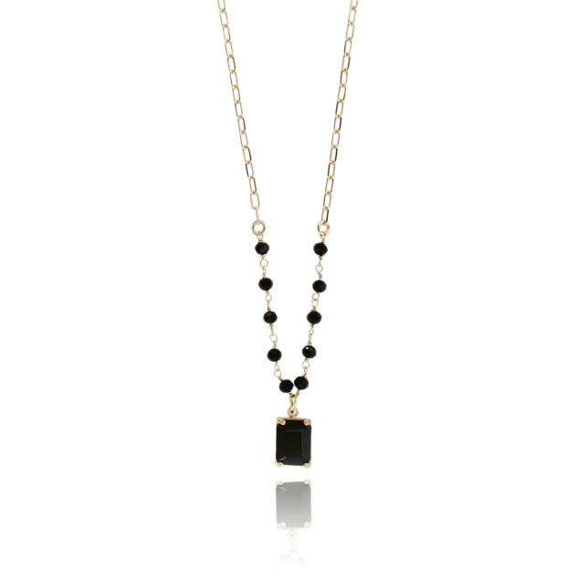 COLLANA CON PIETRE NERE IN ARGENTO DORATO TIT 925‰ CM 40