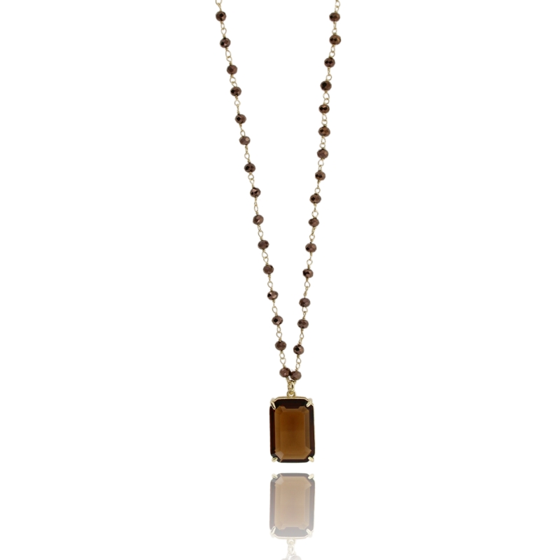 COLLANA CON PIETRE FUME' IN ARGENTO DORATO TIT 925‰ CM 45