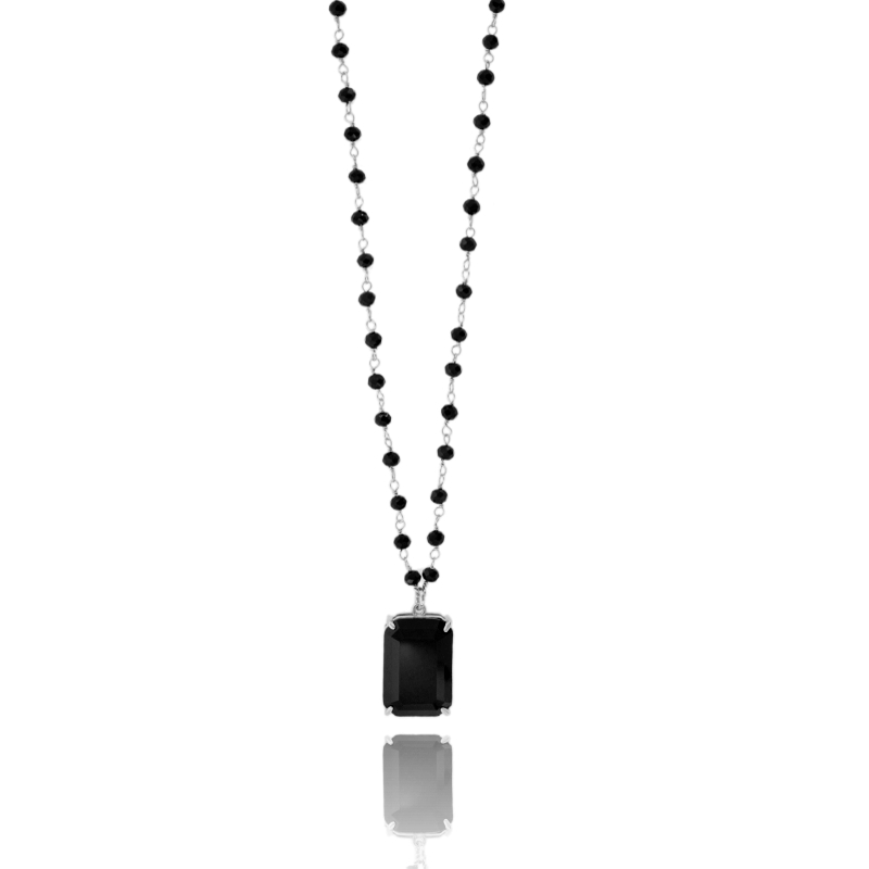 COLLANA CON PIETRE NERE IN ARGENTO RODIATO TIT 925‰ CM 45