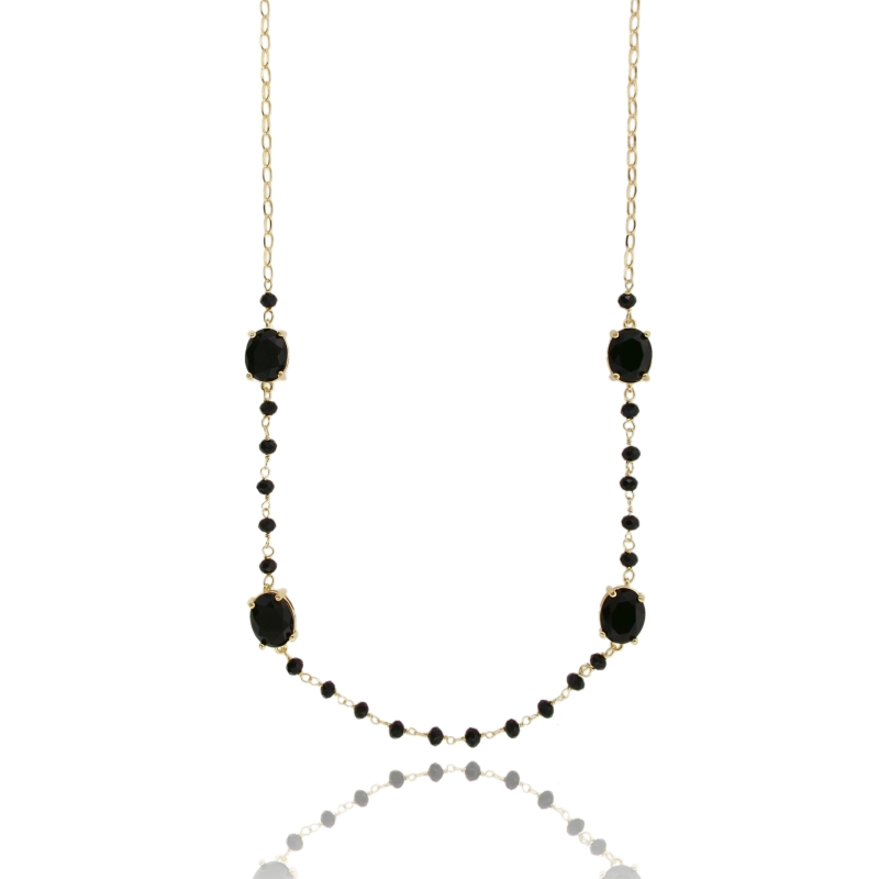 COLLANA CON PIETRE NERE IN ARGENTO DORATO TIT 925‰ CM 40