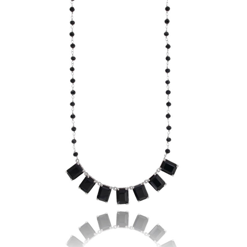 COLLANA CON 7 PIETRE VIOLA IN ARGENTO RODIATO TIT 925‰ CM 40