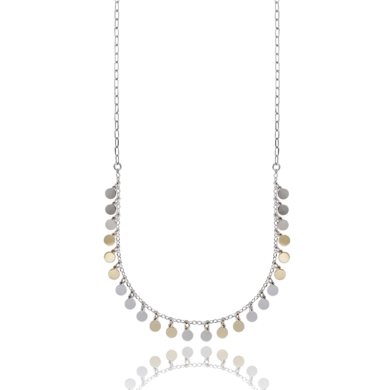 COLLANA CON TONDINI IN ARGENTO RODIATO E DORATO TIT 925‰ CM 40