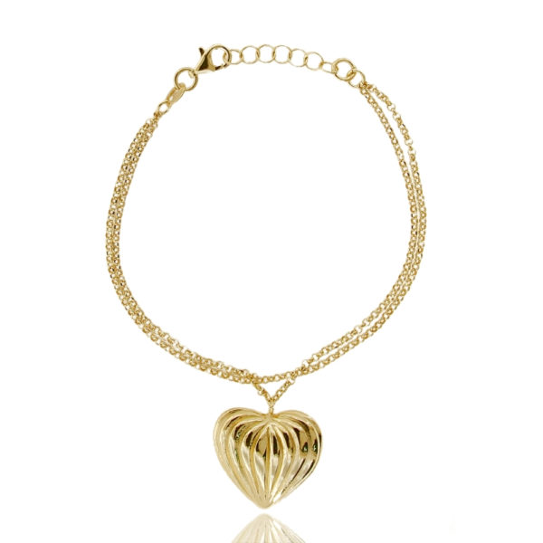 BRACCIALE ROLO' CM 17-19 CON CUORE RIGATO PENDENTE IN ARGENTO ELETTROFORMATO TIT 925