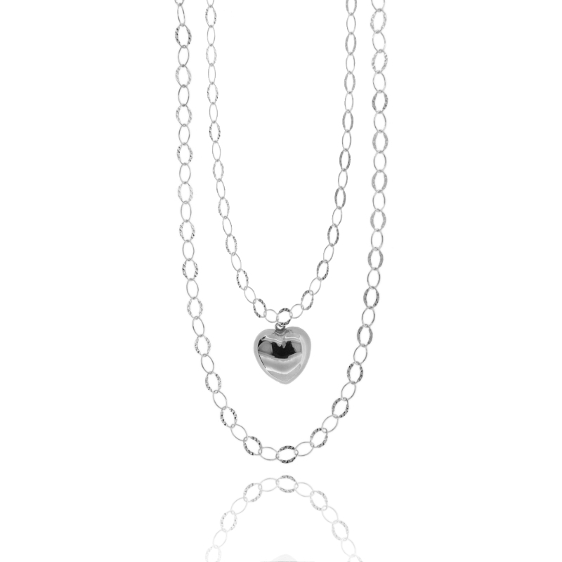 COLLANA A 2 FILI DEGRADE CON CUORE IN ARGENTO RODIATO TIT 925‰ CM 40-45