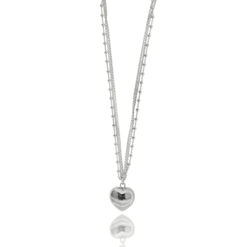 COLLANA MULTIFILO CON CUORE IN ARGENTO TIT 925‰ CM 40-45